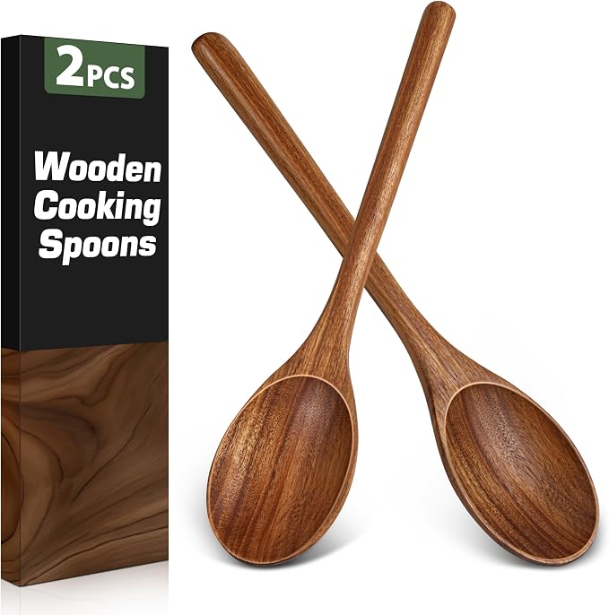 2PCS Wooden Spoons for Cooking, Natural Acacia Wood Cooking Spoons, Large by Unknown