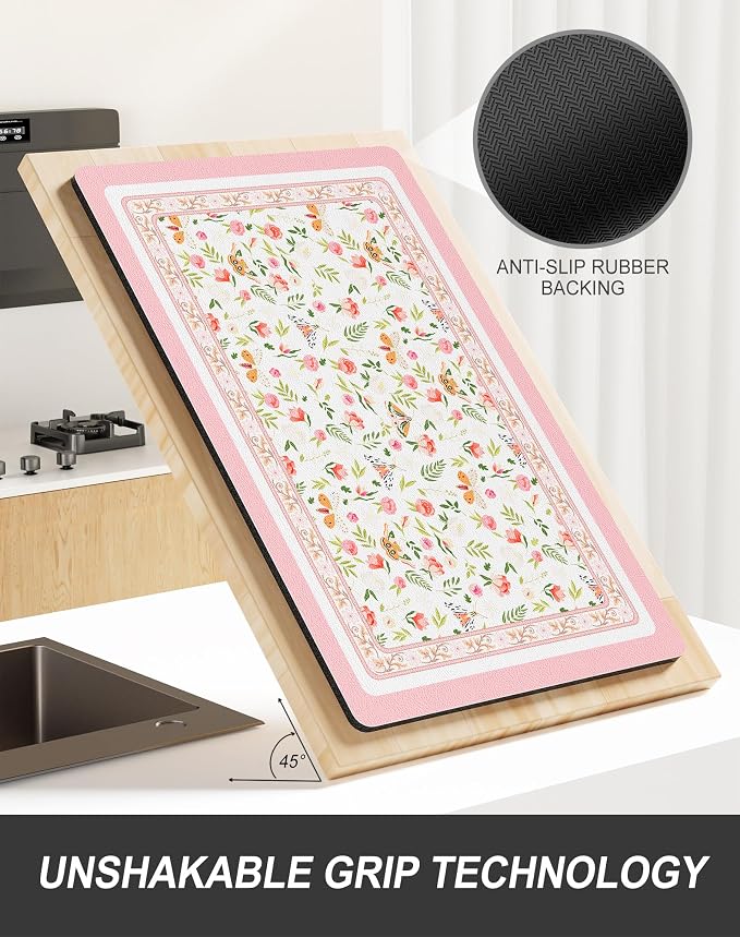 Rnivvi Dish Drying Mat for Kitchen Counter, 12 x 19" Cute Flower Theme Super - Image 5