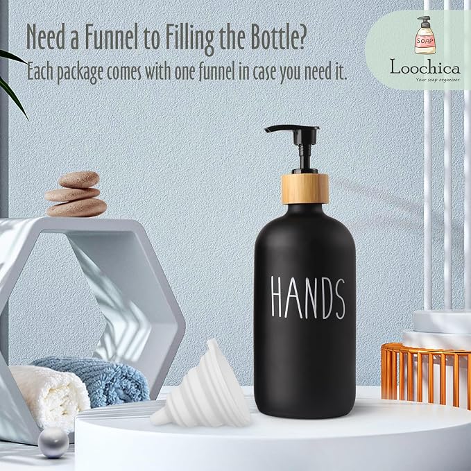 LOOCHICA Black Glass Kitchen Soap Dispenser, Detergent Dispenser or Hands Soap - Image 3