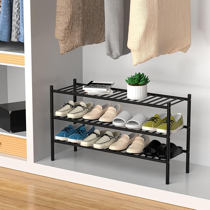 ROMGUAR CRAFT 3-Tier Bamboo Long Shoe Rack, Free Standing Wood Shoe Shelf - Image 4