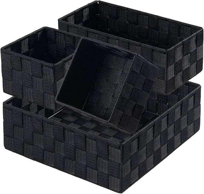 Posprica Small Black Baskets Cube Bin Container Tote, Woven Storage Baskets by Posprica
