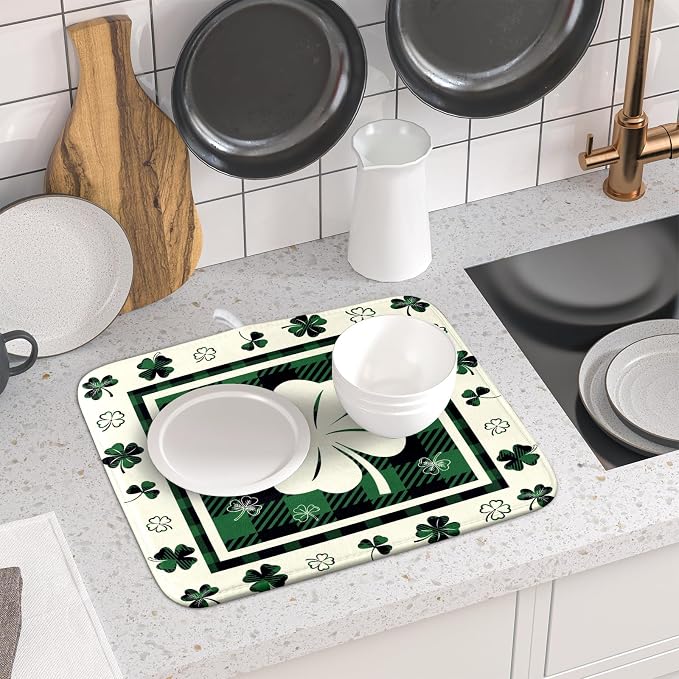 Giwawa Patrick Clovers Dish Drying Mat 16"x18" Lucky Shamrock Spring Leaf Dish - Image 6