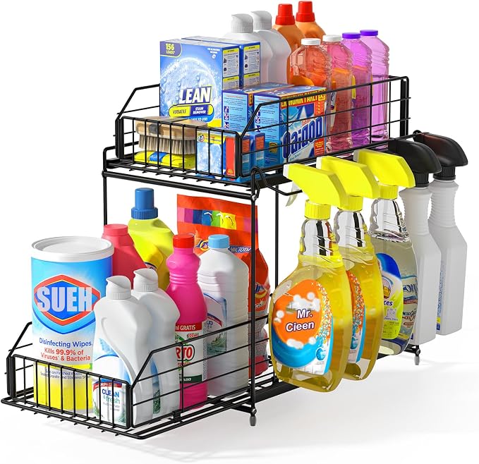 SUEH DESIGN Under Sink Organizer, 2 Tier Bathroom Cabinet Organizer Metal by SUEHDESIGN