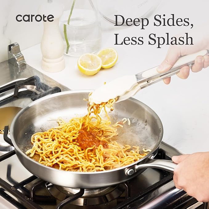 CAROTE 3-Piece Tri-Ply Stainless Steel Frying Pan Set, Skillet Set 8"/10"/12" - Image 5