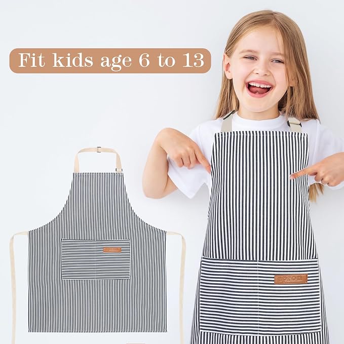 2 Pack Stripes Kids Apron, Kids Cooking Aprons - Image 4