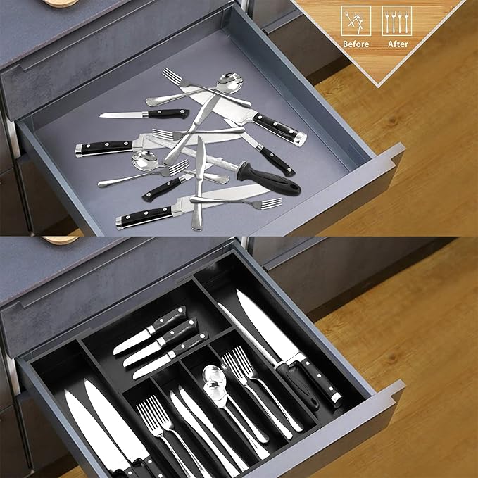 VaeFae Premium Bamboo Drawer Organizer, Expandable Silverware Drawer Organizer - Image 5