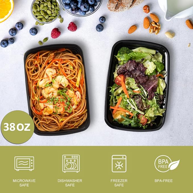 Ezalia 50 Pack- Meal Prep Containers 38oz, Plastic Food Prep Containers Reusable - Image 2