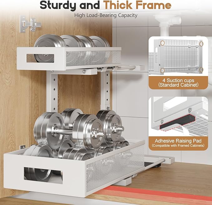 1 Pack-11.4"-16.14"H Under Sink Storage Organizer, Large 2-Tier Elegant Mesh - Image 3