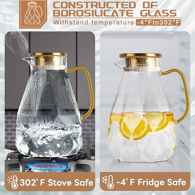 Yirilan Glass Pitcher, 2.2 Liter Water Pitcher - Image 4