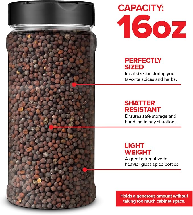 6 Pack 16 oz Plastic Spice Jars, Empty Seasoning Containers - Image 3