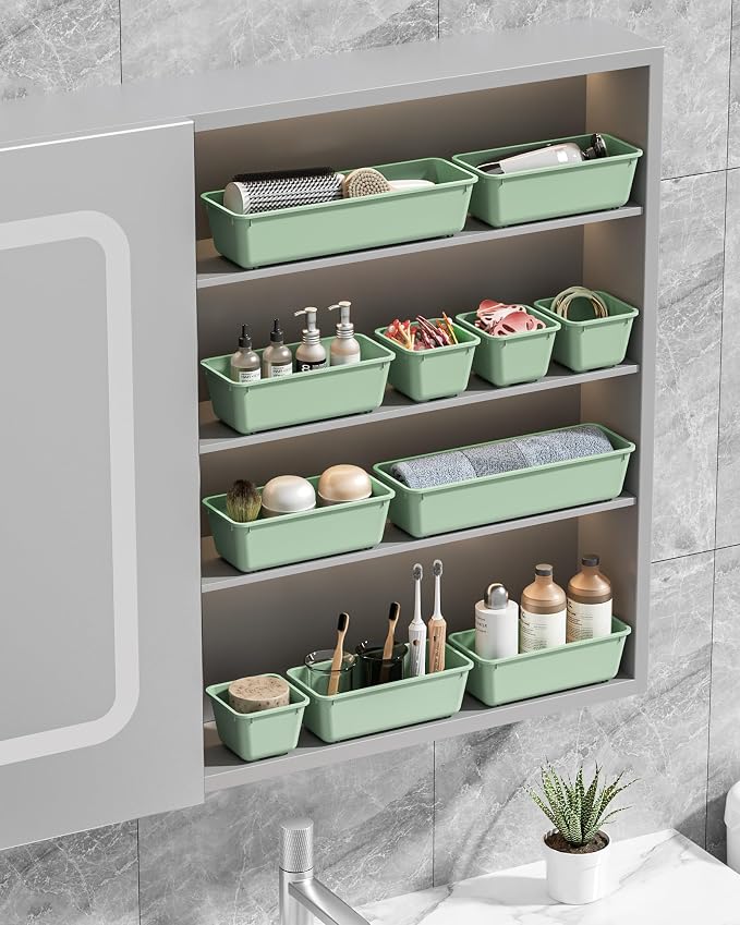 Canfanni 13 Pack Plastic Drawer Organizers Set, 3 Sizes Desk Drawer Organizer - Image 7