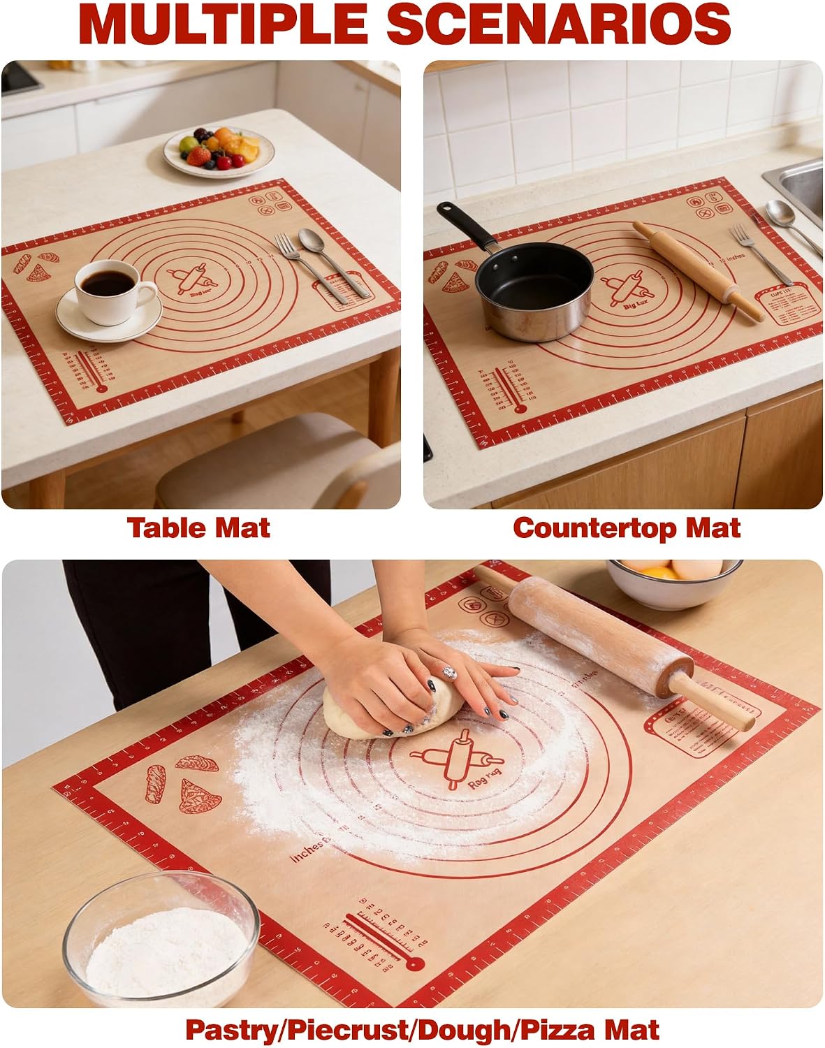 Large Silicone Pastry Mat Extra Thick Non Stick Baking Mat with