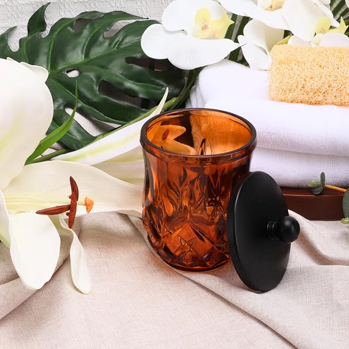 Qtip Holder, 10 Oz Amber Glass Apothecary Jars - Image 2