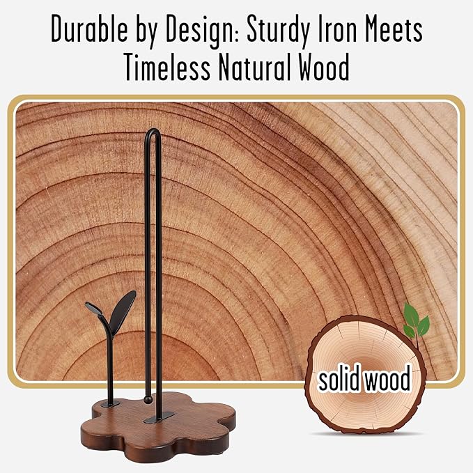 Wooden Paper Towel Holder Countertop, Floral Base - Image 3