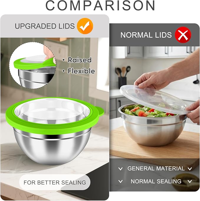 HaWare Mixing Bowls with Airtight Clear Lids, 6-Piece Stainless Steel Strong - Image 4
