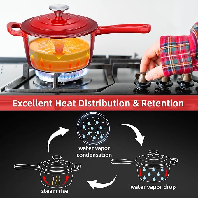 HaSteeL 3 QT Cast Iron Saucepan, Enamel dutch oven - Image 6