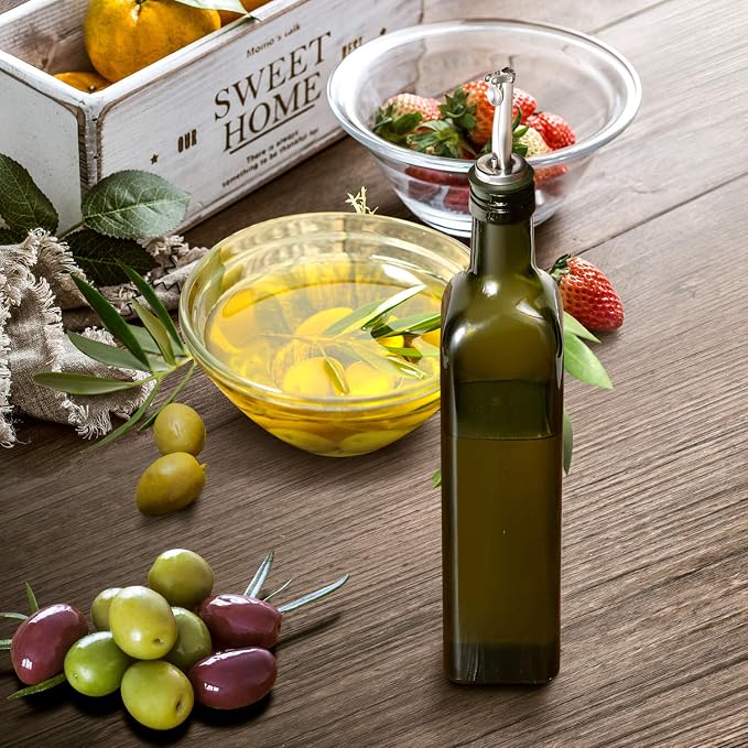 AOZITA 17oz Glass Olive Oil Bottle Dispenser - 500ml Green Oil and Vinegar - Image 7