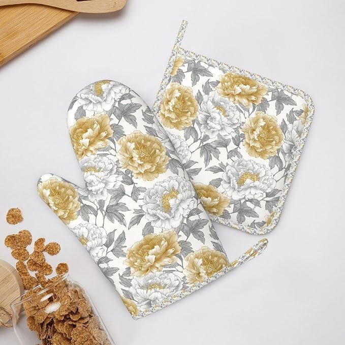 Oven Mitts and Pot Holders Vintage Flower Peony Floral Silicone Kitchen - Image 6