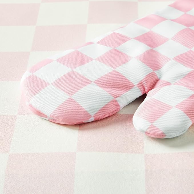 Ohocut Pink Checkered Oven Mitts Heat Resistant, Vintage Retro Checkerboard - Image 6