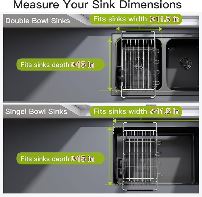 JASIWAY Dish Drying Rack in Sink, Expandable Stainless Steel Dish Drainers - Image 3