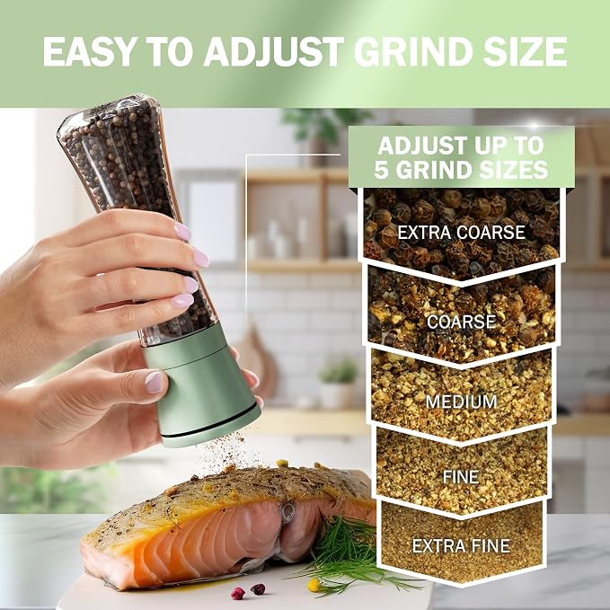 Home EC Premium Green Sea Salt and Pepper Grinder Set of 2 - Image 2