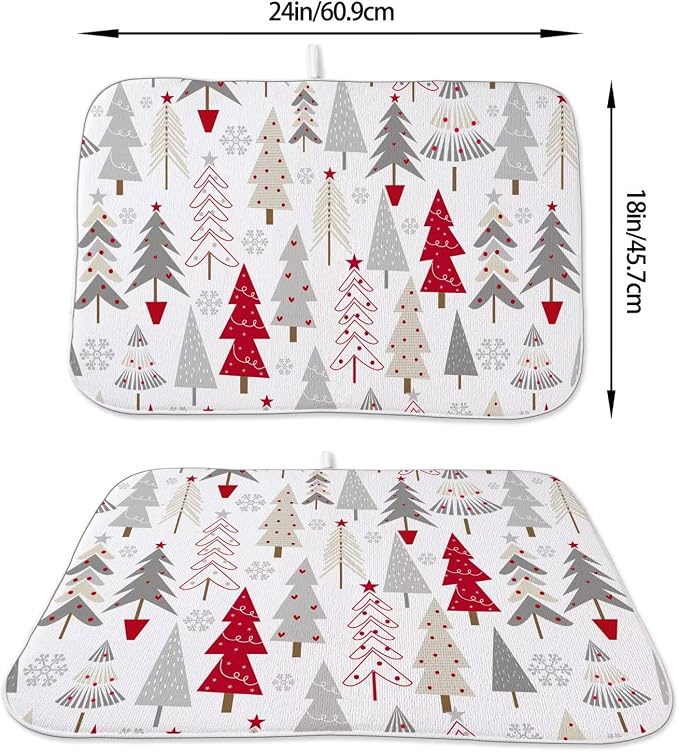 Christmas Decor Dish Drying Mat 18 x 24 inch Geometric Colorful Christmas Tree - Image 2