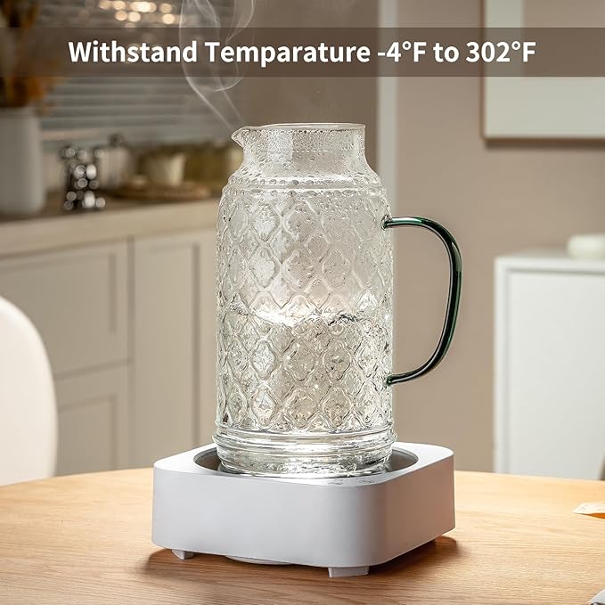 Buaic Glass Pitcher with Lid, 2 PACK 68 oz/2 Liter Vintage Water Pitcher - Image 5