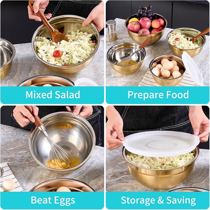 4 Piece Gold Mixing Bowls With Lids - Image 4