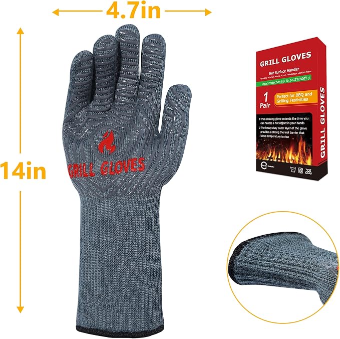 QUWIN BBQ Gloves, Oven Gloves 1472℉ Extreme Heat Resistant, Grilling Gloves - Image 7