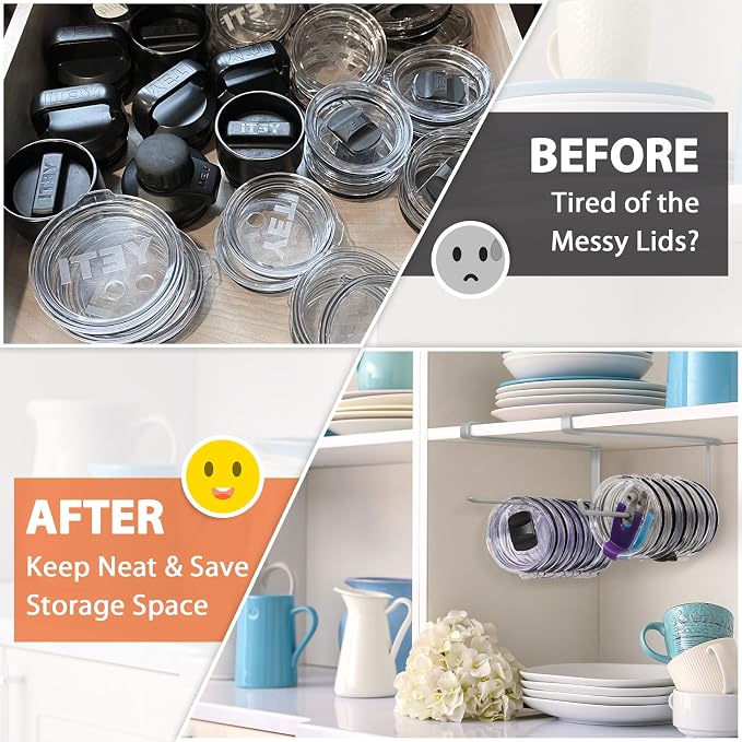 2 Pack Tumbler Lid Organizer, Horizontal Tumbler Lid Storage Hook Up to 20 Lids - Image 6
