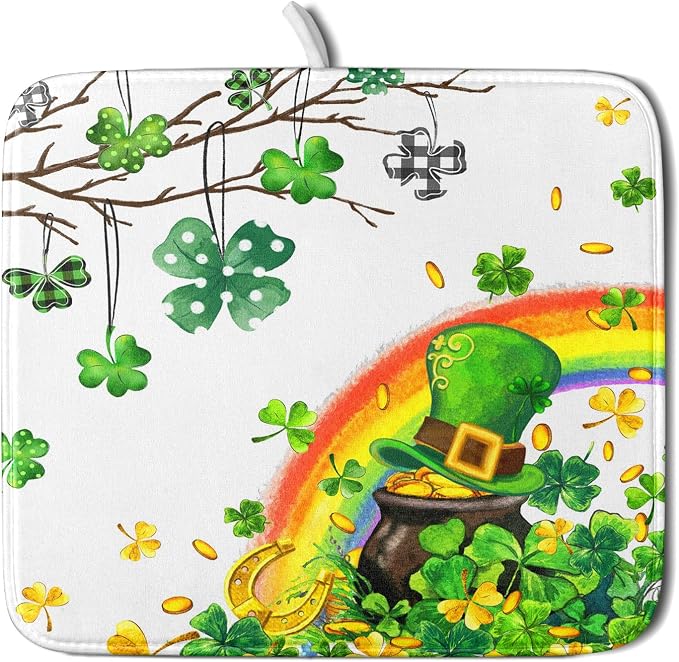 Giwawa St Patrick Dish Drying Mat Small Lucky Clover Tree Shamrock Dish Drainer by Giwawa