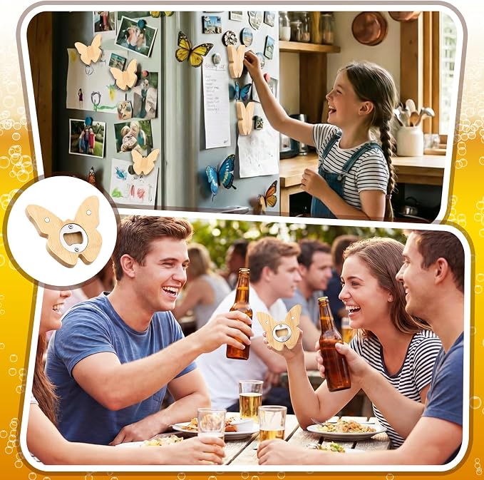Vesici 24 Pcs Magnetic Bottle Opener 2.5in DIY Bamboo Butterfly Shape Beer - Image 5