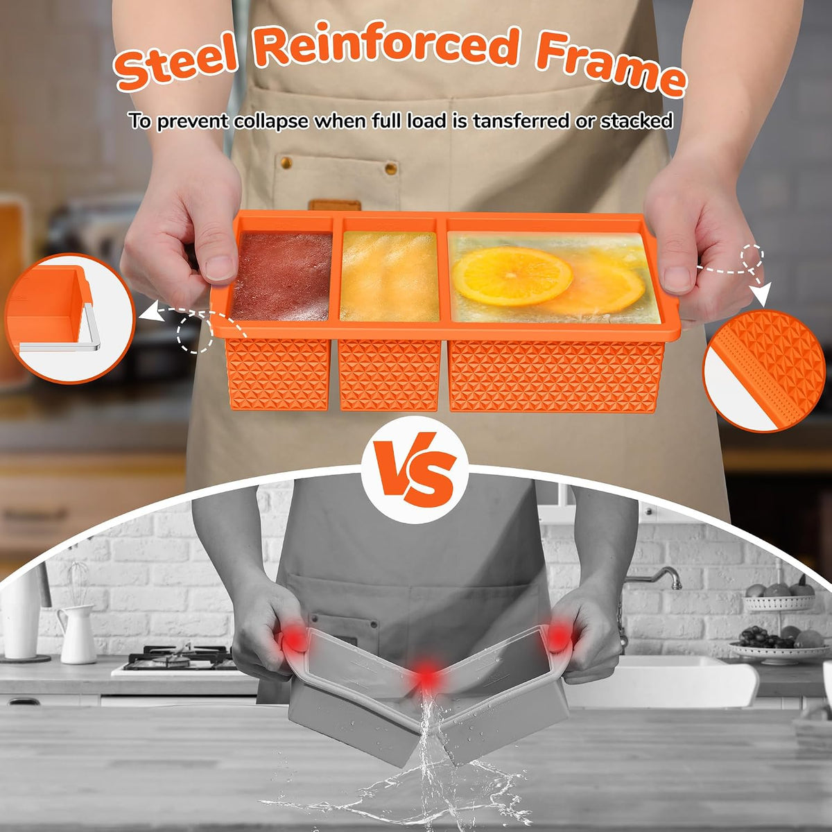 Silicone Freezer Trays with Lid (2-Pack), 1-Cup & 2-Cup Silicone Molds