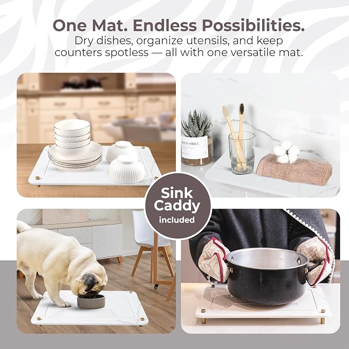 Stone Drying Mat for Kitchen Counter + Sink Caddy | 15.7"x11.8" Diatomaceous - Image 7