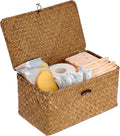 Sumnacon Wicker Basket with Lid Rectangle Woven Baskets by Sumnacon
