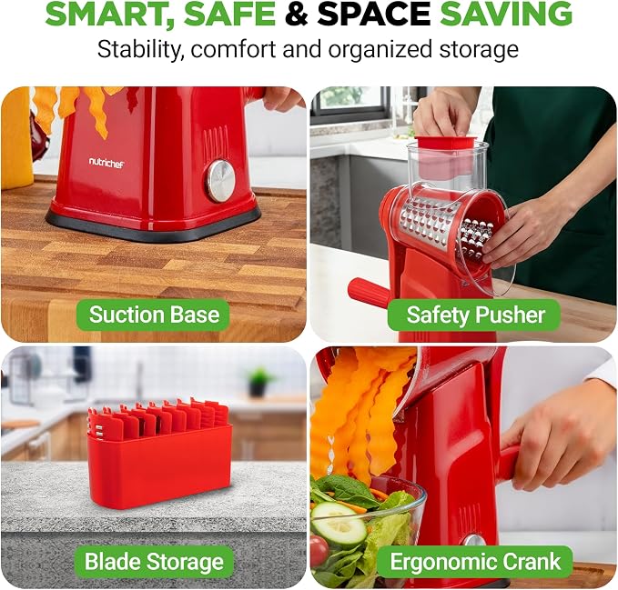 NutriChef 5 in 1 Cheese Grater & Shredder | 5 Different Blades - Image 7