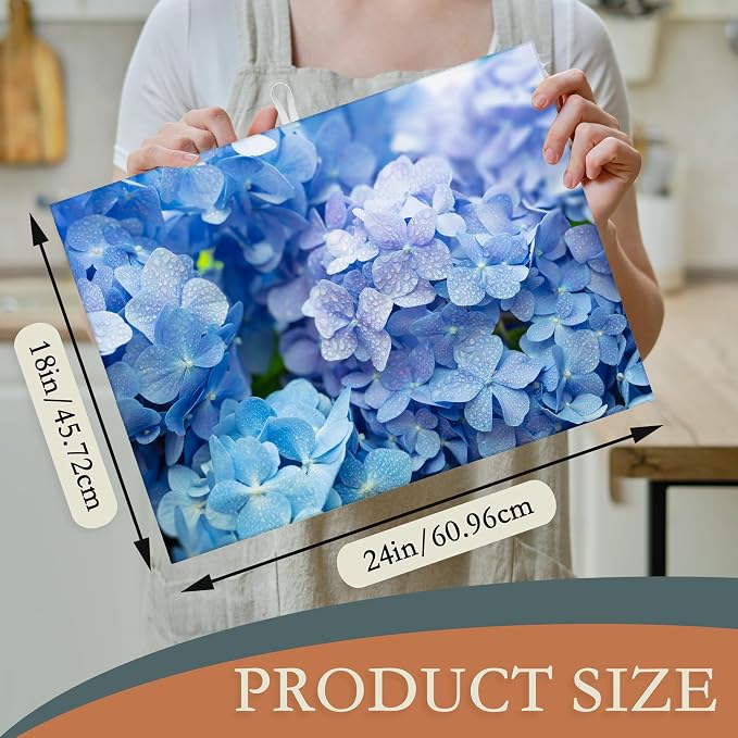 Blue Hydrangea Flower Dish Drying Mats 18x24 Inch, Dish Pad Drying Rack Mat - Image 2