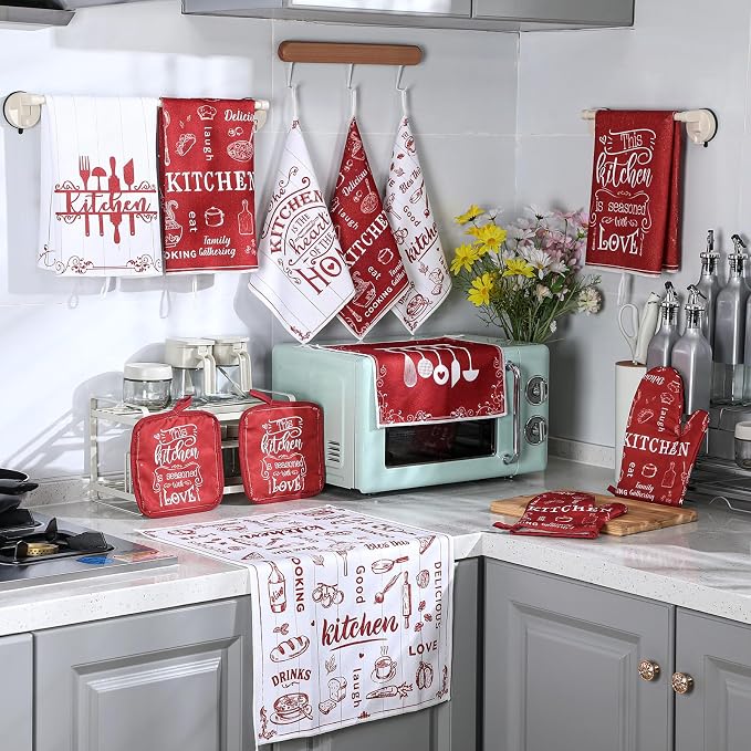 Bencailor 12 Pcs Farmhouse Kitchen Decor and Accessories Sets 4 Red Kitchen - Image 7