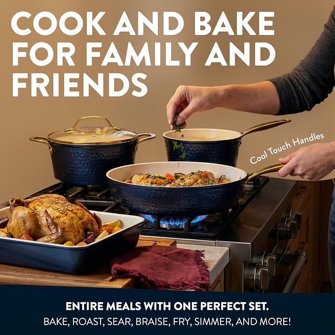 Gotham Steel Hammered 20Pcs Ceramic Cookware Set, Induction Pots and Pans Set - Image 8