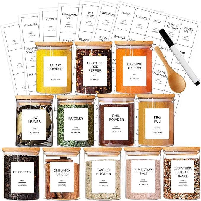 GPOVVIMX 12 Pcs Glass Spice Jars by GPOVVIMX