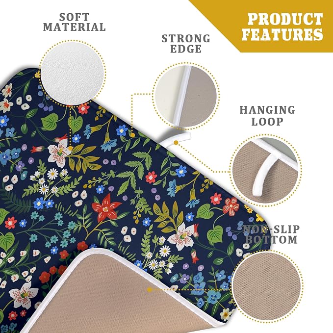 Flower Floral Dish Drying Mat Microfiber Navy Blue Absorbent Drying Pad - Image 4