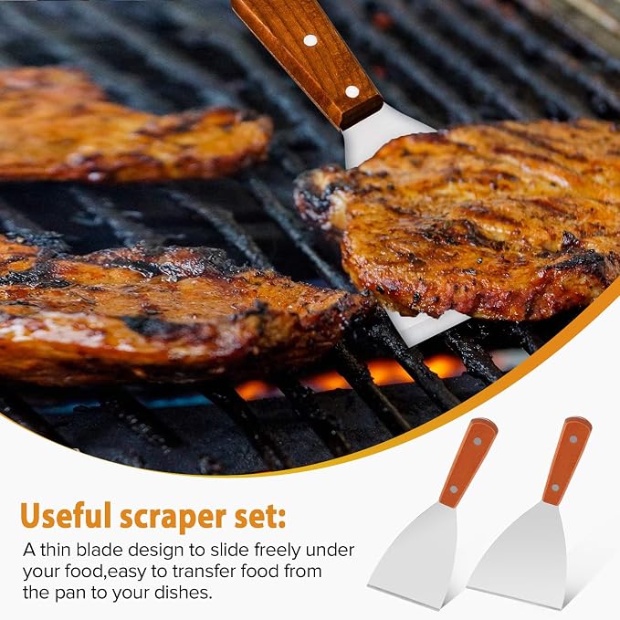 Small Flat Metal Spatula Scraper Set, Griddle Grill Scrapers - Image 7