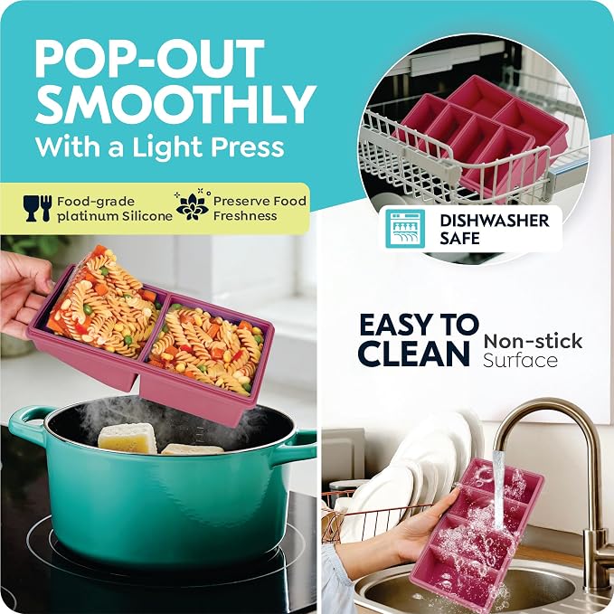 Silicone Freezer Trays with Lids, 2 Cup & 1 Cup Soup Container Style Ice Cube - Image 5