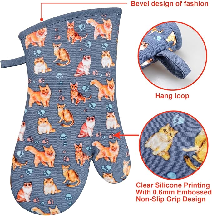 Oven Mitts Gloves 1 Pair Heat Resistant 480 ℉ Non Slip Clear Silicone Printed - Image 3