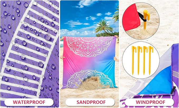 HIHOHO Beach Blanket Waterproof Sandproof Extra Large Beach Mat 79" X - Image 2