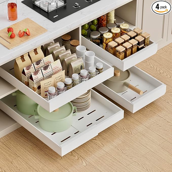 PAKETA 4 Pack Expandable Pull Out Cabinet Organizer, Upgrade 3 Slide Rails by Unknown