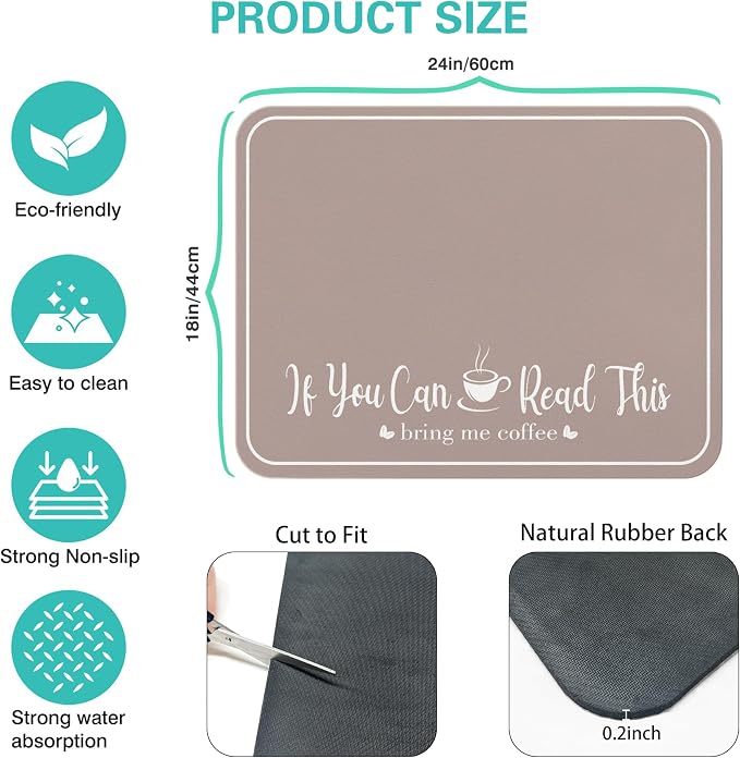 Coffee Bar Mat for Countertops 18inx24in, Absorbent Hide Stain Anti-Slip Cafe - Image 5