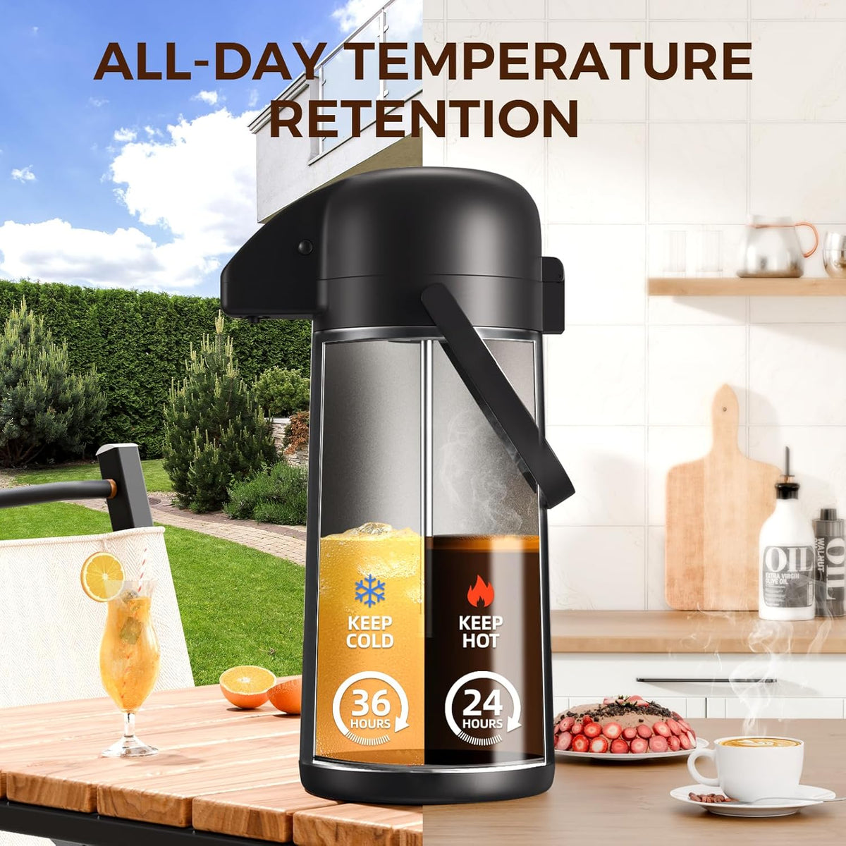 Coffee Carafe for Keeping Hot, 102OZ / 3L Airpot Coffee Dispenser with
