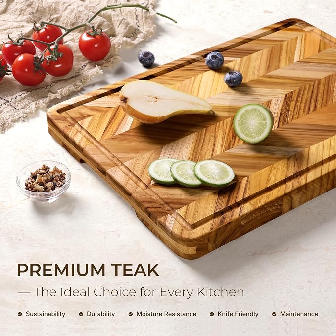 Teak Wood Cutting Board for Kitchen Large End Grain Heavy Duty Checkered Wooden - Image 2