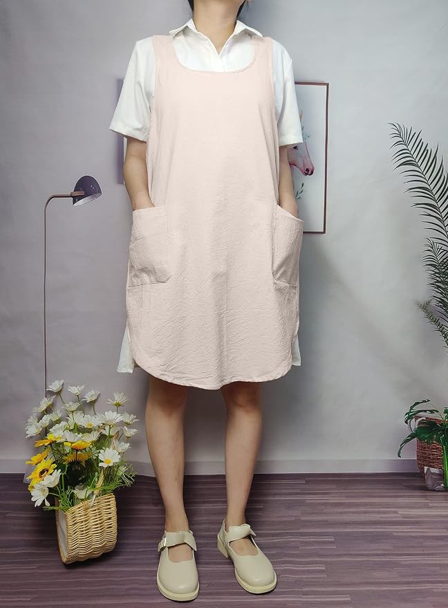 Cotton Cross Back Aprons Solid Color Cooking Kitchen Garden Smock - Image 7